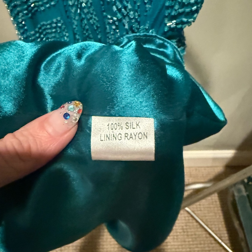 Parker Mini Dress Womens Small Teal beaded Holiday Party Event Glam NYE - Picture 6 of 7